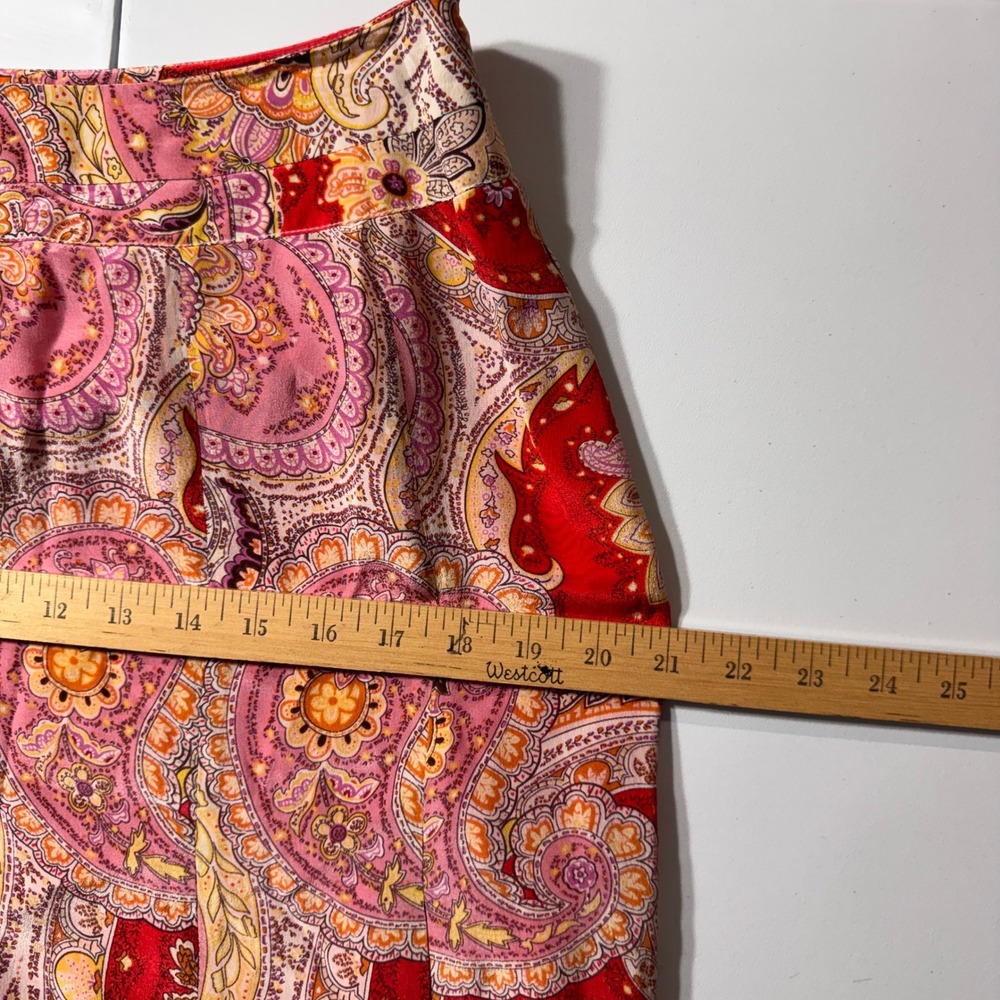 Worthington Silk Skirt Womens 10 Red Pink Paisley Knee Length Lined Fairy Boho - Picture 5 of 11